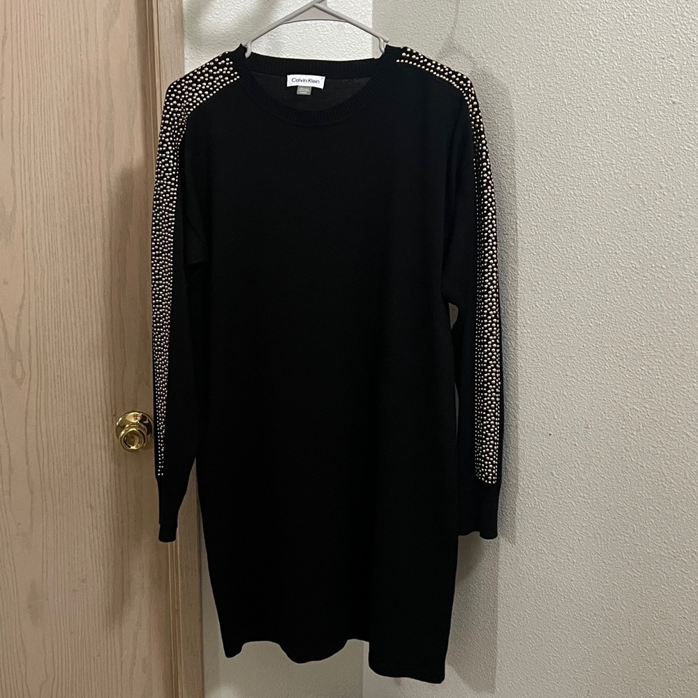 Calvin Klein Black/gold Dress with Embellished Sleeves